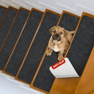 MBIGM Stair Treads for Wooden Steps, Non Slip Indoor Polyester Stair Runners, Striped Black, 15 Pack