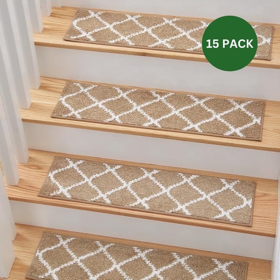 MBIGM Carpet Stair Treads Non-Slip for Indoor Steps, Soft Plush Polyester Stair Runners, Cornstalk / White, 15 Pack