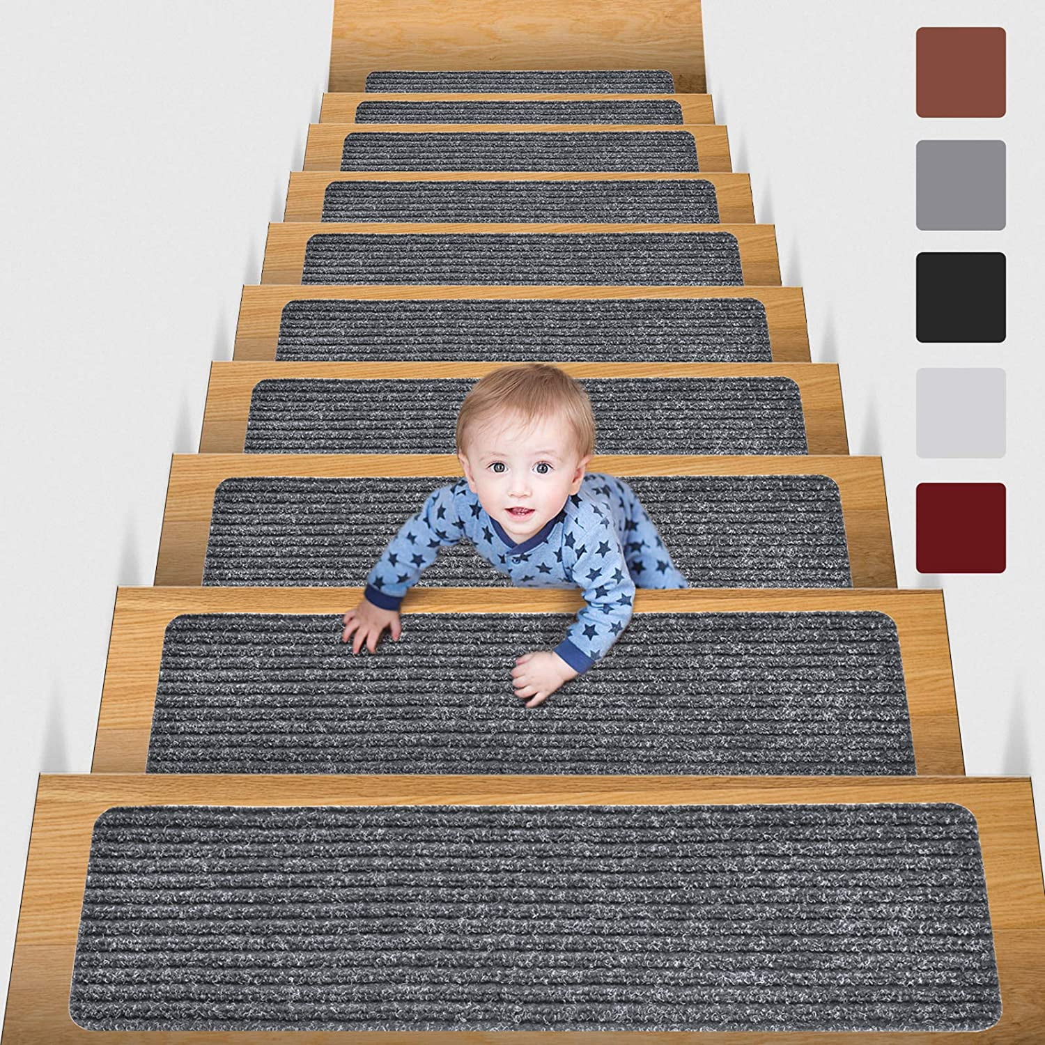 15 Skid-Resistant Stair Treads, 16 Colors/4 Sizes