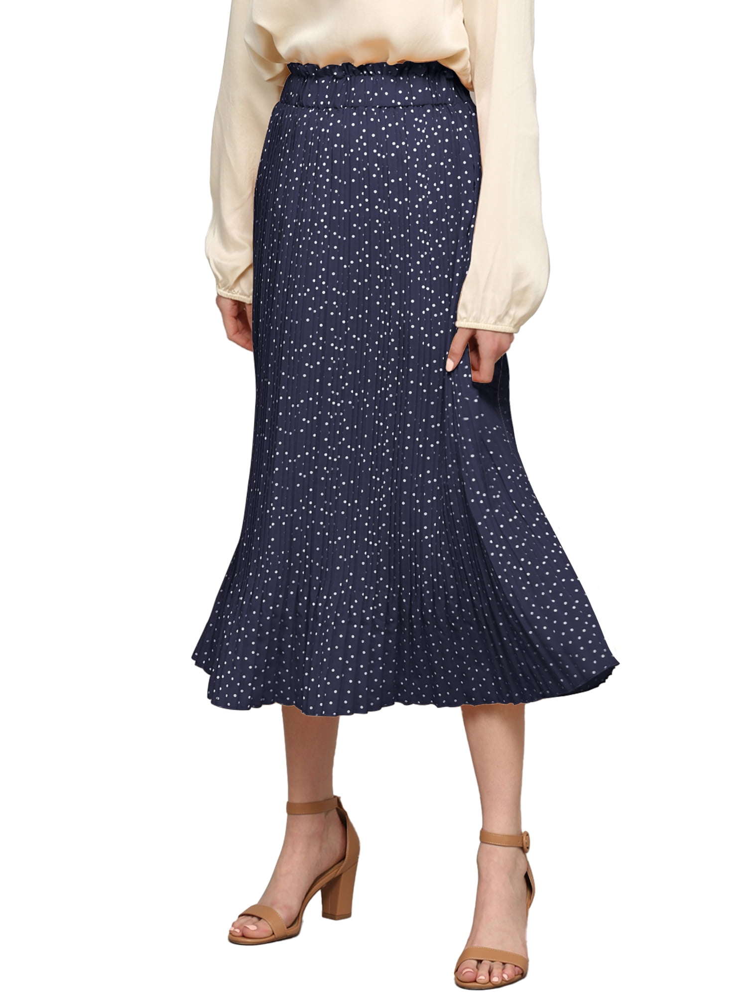 MBJ WB2383 Womens High Waist Polka Dot Pleated Skirt Midi MBJ WB2383 Womens High Waist Polka Dot Pleated Skirt Midi