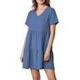 thumbnail image 1 of MBJ WDR2354 Women Short Sleeve Tunic Dress V Neck Casual Loose Flowy Swing Shift Dresses M DENIM, 1 of 6