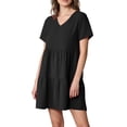 thumbnail image 1 of MBJ WDR2354 Women Short Sleeve Tunic Dress V Neck Casual Loose Flowy Swing Shift Dresses XL BLACK, 1 of 6