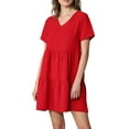 thumbnail image 1 of MBJ WDR2354 Women Short Sleeve Tunic Dress V Neck Casual Loose Flowy Swing Shift Dresses XL RED, 1 of 6
