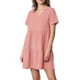 thumbnail image 1 of MBJ WDR2354 Women Short Sleeve Tunic Dress V Neck Casual Loose Flowy Swing Shift Dresses XXL PINK, 1 of 6