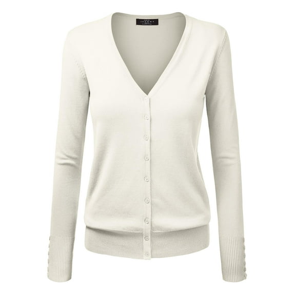 MBJ WSK780 Womens Keep It Classic V Neck Cardigan S IVORY