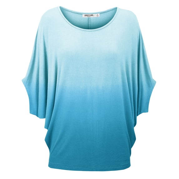 MBJ WT1097 Womens Ombre Scoop Neck Half Sleeve Batwing Dolman Top XXL AQUA