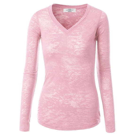 MBJ Womens Lightweight Fitted V Neck Burnout Long Sleeve Shirt