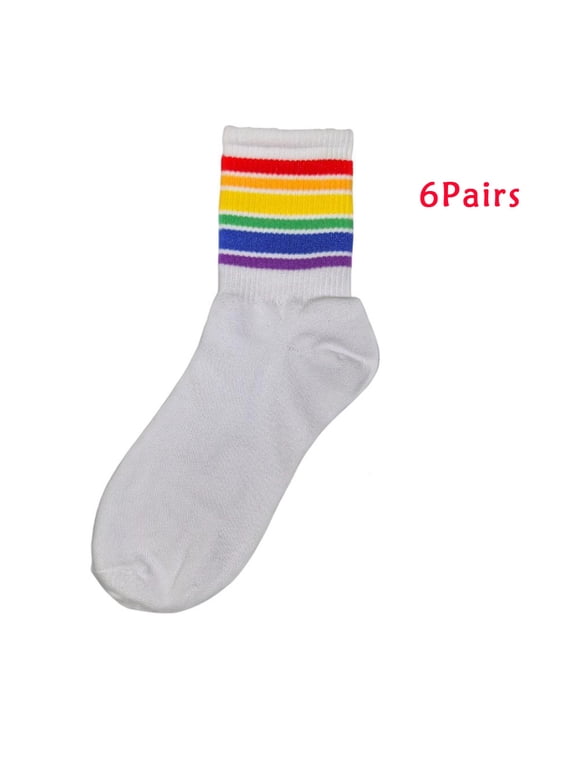 Mid-Top Cotton Rainbow Socks, 6-Pack