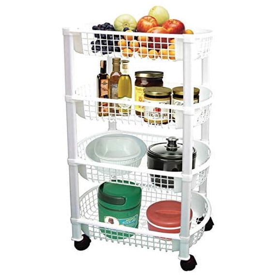 MBR Industries 4-Tier Rolling Kitchen Cart, White