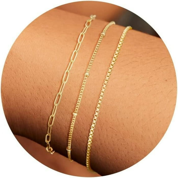 MBW Gold Bracelets for Women, 14K Dainty Gold Plated Stackable Bracelets for Women Trendy Gold Bracelet Stack Set Waterproof Chain Bracelets Paperclip Adjustable Tennis Minimalist Tiny Cute Jewelry
