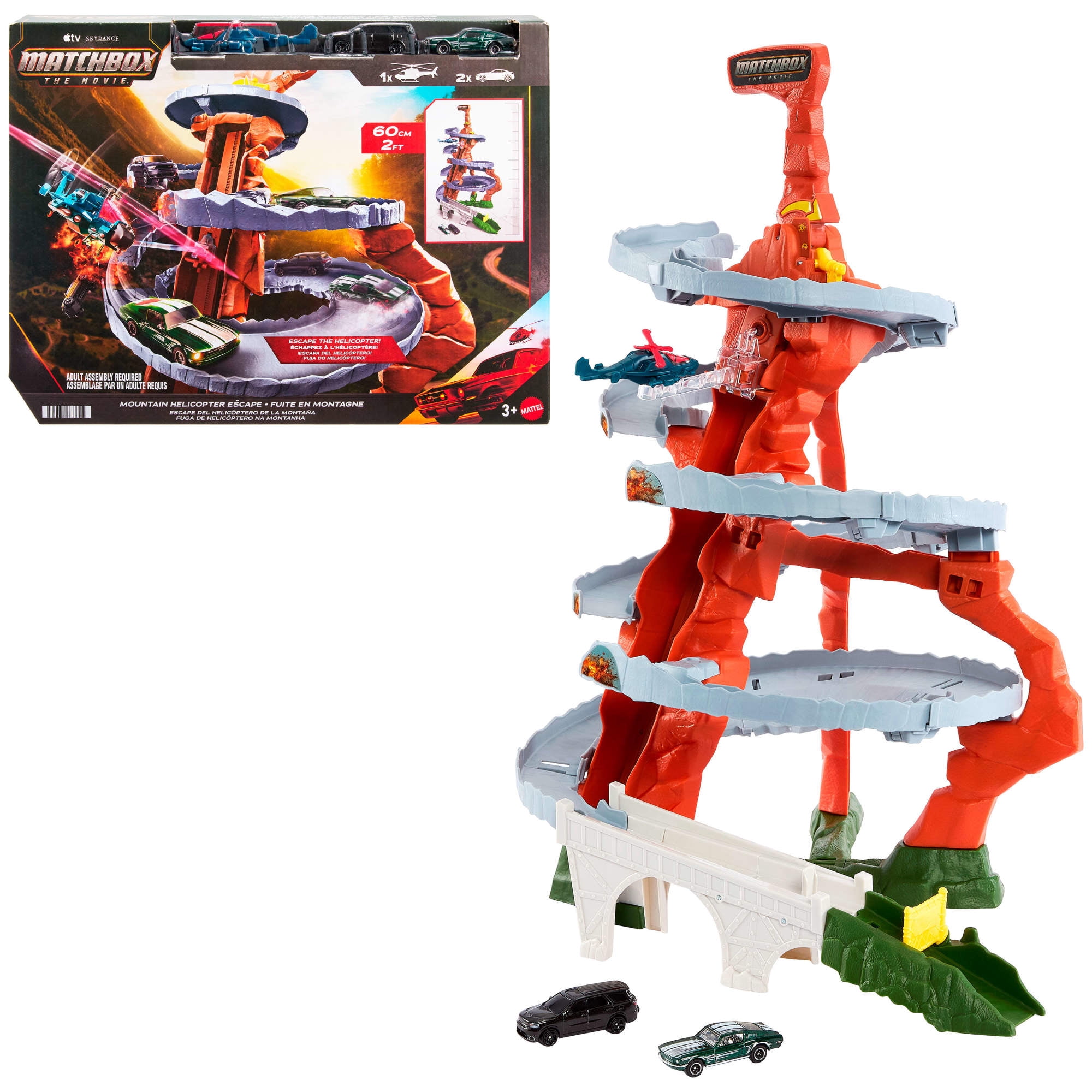 Matchbox The Movie Mountain Helicopter Escape Playset with 2 Toy Cars & 1 Helicopter