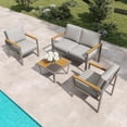 thumbnail image 1 of JXXM 4-Piece Outdoor Patio Conversation Set, Metal Furniture with Cushions & Coffee Table, Gray, 1 of 6
