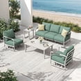 thumbnail image 1 of MBY 5-Piece Aluminum Patio Furniture Set, All-Weather Conversation Set with 2 Swivel Rocking Chairs, 3-Seat Sofa & Rectangular Coffee Table for Pool Garden Balcony, White, 1 of 6