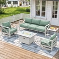 thumbnail image 1 of MBY 7-Piece Aluminum Patio Furniture Set with Fire Pit Table, All-Weather Outdoor Set with Swivel Rocking Chairs, Oversized Modern Sofa for Backyard,Deck,Balcony–White, 1 of 9