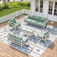 thumbnail image 1 of MBY 8-Piece Aluminum Patio Furniture Set, Oversized Outdoor Set with Fire Pit Table & Coffee Table, All Weather Modern White Sofa for Deck, Garden, Poolside-White, 1 of 9