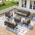 thumbnail image 1 of MBY 8-Piece Aluminum Patio Furniture Set, Oversized Outdoor Set with Fire Pit Table & Coffee Table, All Weather Modern White Sofa for Deck, Garden, Poolside-White, 1 of 10