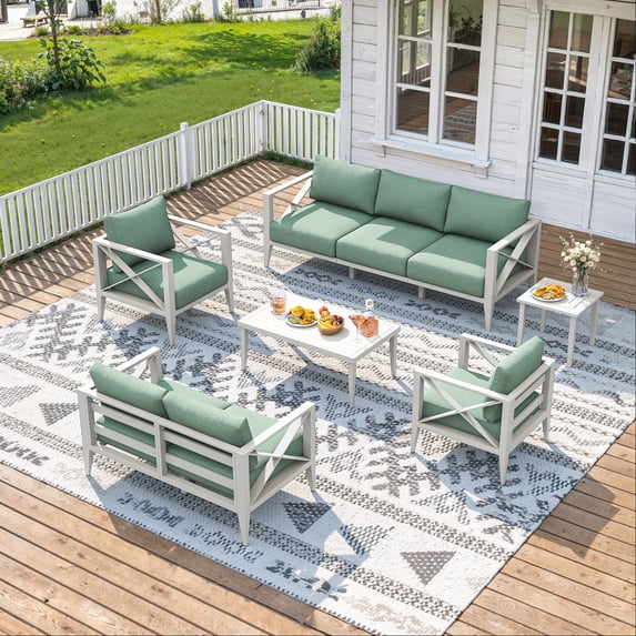 MBY 8-Piece Aluminum Patio Furniture Set, Oversized Outdoor Sofa Set with Coffee Table, White All-Weather Seating, Rust-Proof Frame for Backyard, Deck, Porch, or Balcony