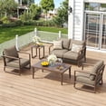 thumbnail image 1 of MBY Aluminum Outdoor Patio Furniture Set, 5-Piece Conversation Set with Coffee Table, Thick Cushions, All-Weather Frame, Modern Seating for Backyard Poolside Porch, Brown, 1 of 6