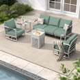 thumbnail image 1 of MBY Aluminum Outdoor Patio Furniture Set, 5-Seat Conversation Set with 2 Swivel Rocking Chairs & 45000 BTU Fire Pit Table w/Glass Wind Guard, All-Weather for Balcony Garden, White, 1 of 6