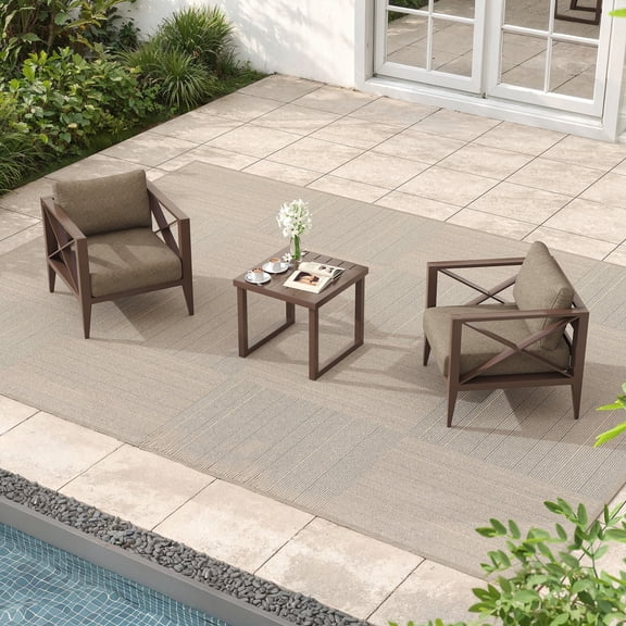 MBY Outdoor Aluminum Patio Furniture Set, 2-Seats Patio Conversation Sofa Set with 1 Coffee Table, All Weather for Pool, Balcony, Garden-Brown
