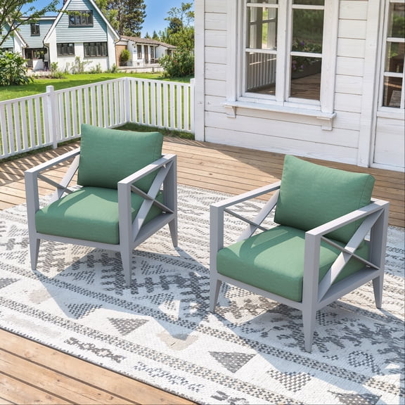 2-Seat Aluminum Patio Conversation Set with Coffee Table, All-Weather Outdoor Furniture, White
