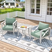 2-Seat Aluminum Patio Conversation Set with Coffee Table, All-Weather Outdoor Furniture, White