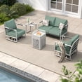 thumbnail image 1 of MBY Outdoor Aluminum Patio Furniture Set, 4-Seat Conversation Sofa Set with 2 Swivel Rocking Chairs & 45000 BTU Fire Pit Table, All-Weather for Pool Garden, White, 1 of 6