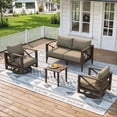 thumbnail image 1 of MBY Outdoor Aluminum Patio Furniture Set, 4-Seats Patio Conversation Sofa Set with 2 Swivel Rocking Chairs and 2 Coffee Tables, All Weather for Pool, Balcony, Garden-Brown, 1 of 8