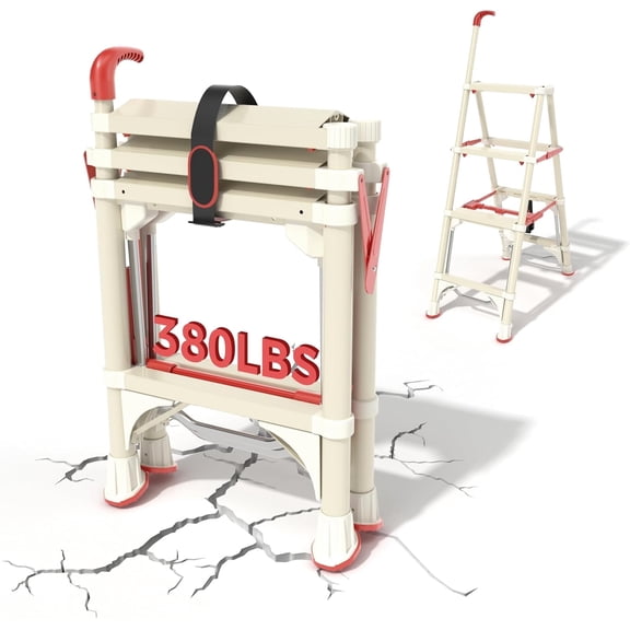 4-Step Folding Step Stool, 3.5 FT Compact Ladder with Safety Lock, Wide Non-Slip Pedals & Retractable Handgrip, Sturdy Design for Home & Outdoor Use