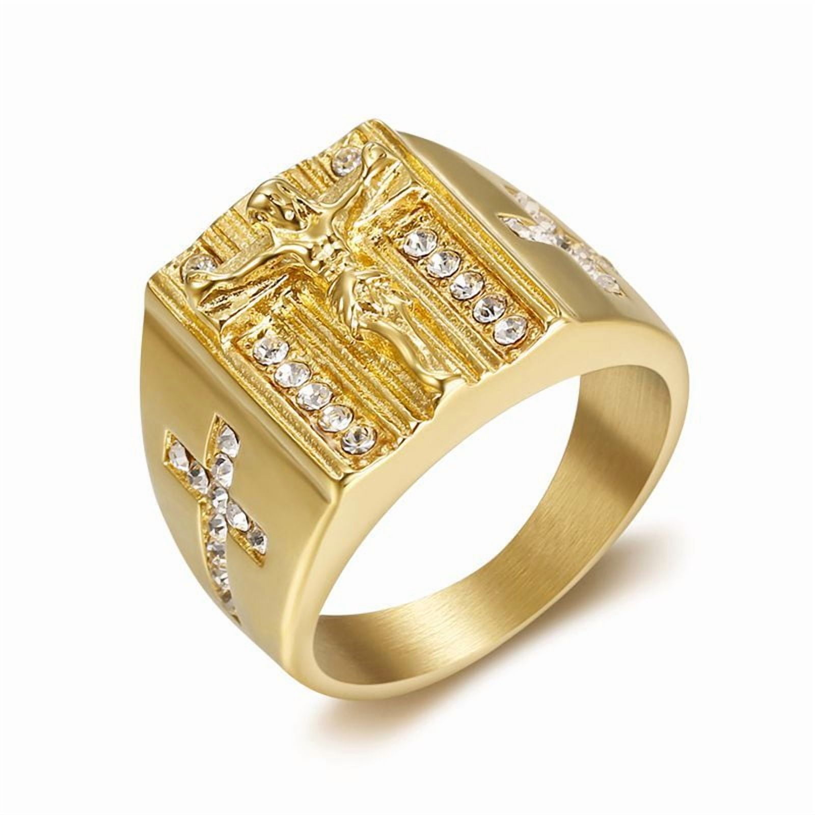 MBloom Iced Out Crucifix Cross Ring for Men Gold Stylish Christian ...