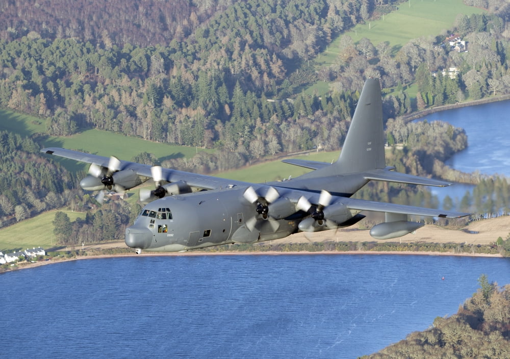 MC-130P Combat Shadow in flight over Scotland Canvas Art - Gert KromhoutStocktrek Images (33 x 24)