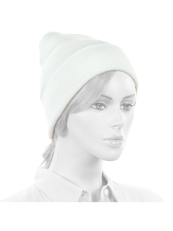 Cuffed Beanie Hat, Warm Soft Knit, Adult White