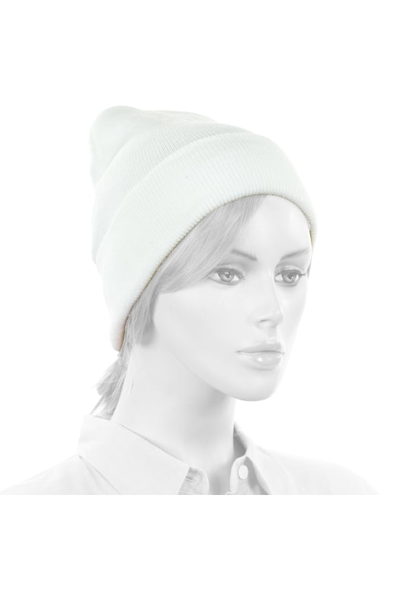 Cuffed Beanie Hat, Warm Soft Knit, Adult White