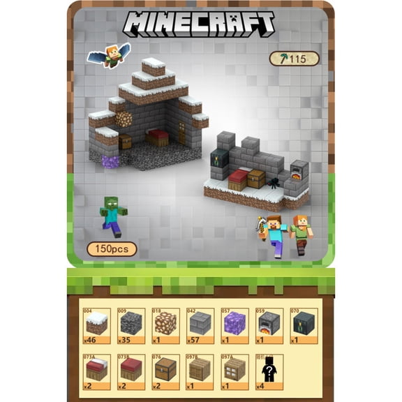 MC Pixelated Cloud Cabin Magnetic Cube Building Kit with random Figures  Mine Adventure Theme (150 Blocks)