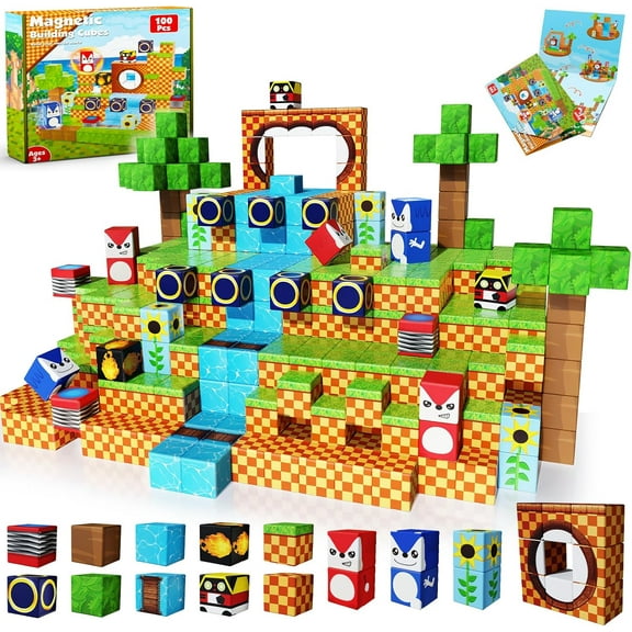 MC Pixelated Magnetic Blocks, 100PCS Magnetic Building Blocks, Building Game Sensory Toys,The best choice for Christmas gifts