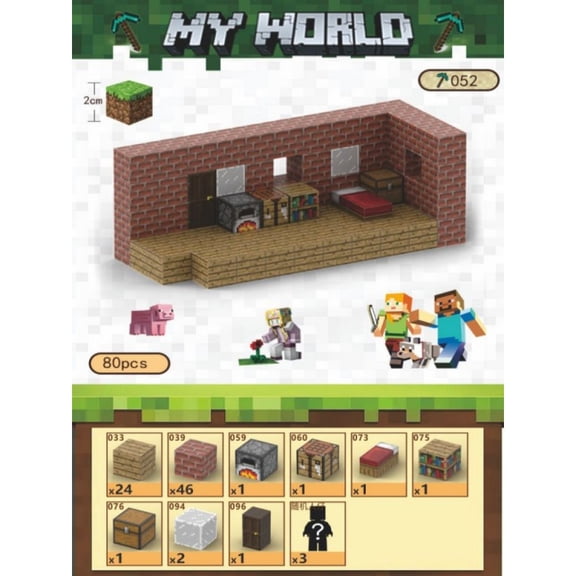 MC Pixelated Red brick house Magnetic Cube Building Kit with random Figures  Mine Adventure Theme (80 Blocks)