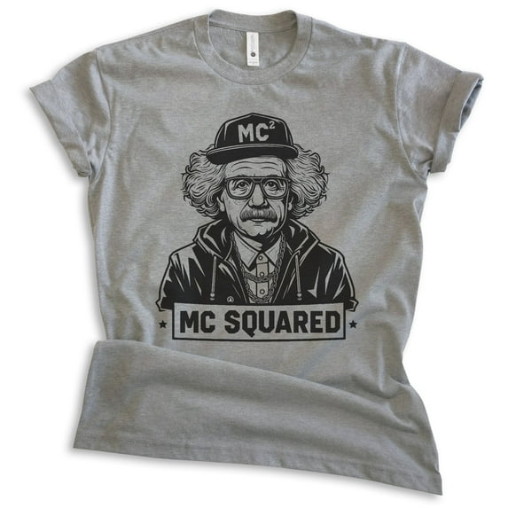 MC Squared Einstein T-shirt, Unisex Women's Men's Shirt, Funny Albert Einstein Genius Rapper Hip Hop, Dark Heather Gray, X-Small