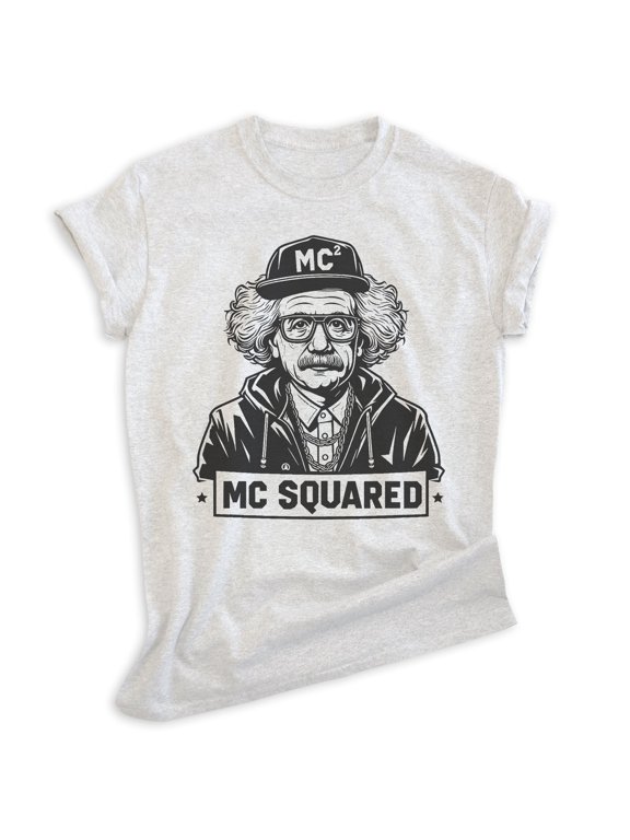 MC Squared Einstein T-shirt, Unisex Women's Men's Shirt, Funny Albert Einstein Genius Rapper Hip Hop, Heather Ash, X-Large