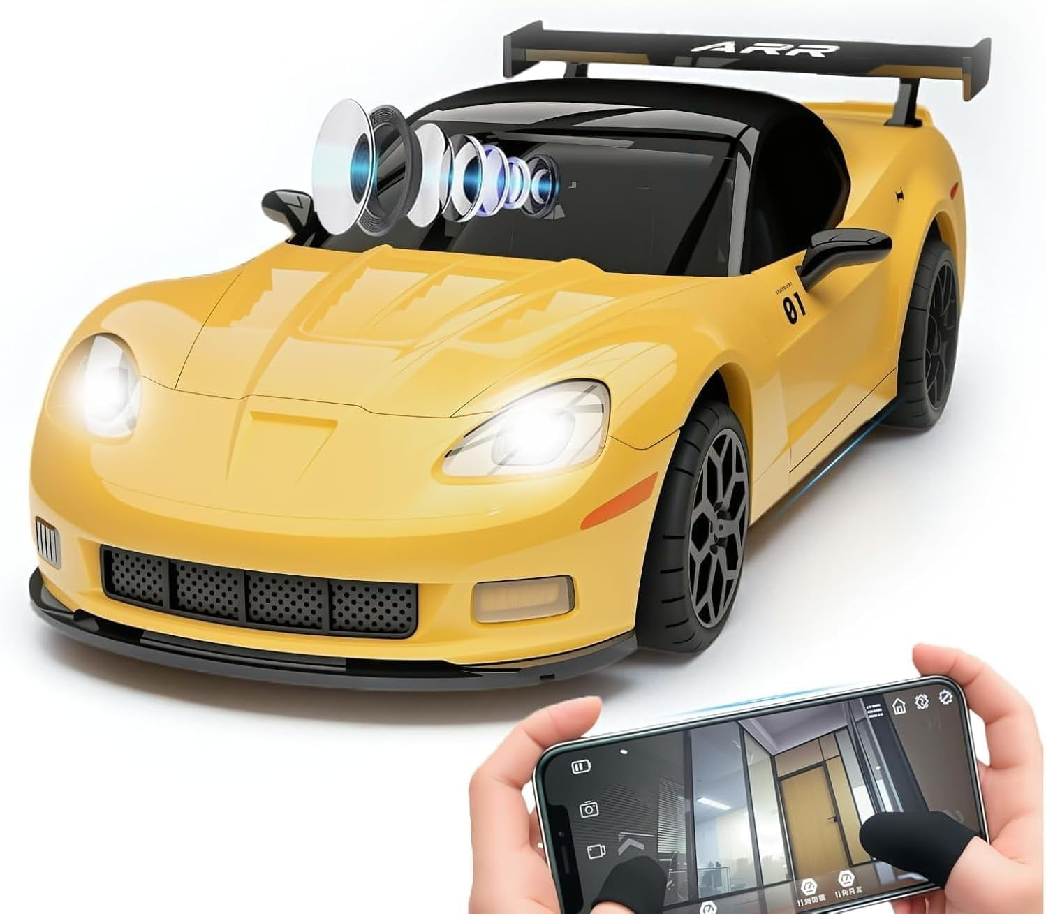 MC011 1/43 Scale RC Drift Car with Live Camera, 2.4G Smartphone Controlled FPV RC Racing Car with LED Lights, Immersive Wireless FPV Toy for Teens & Adults