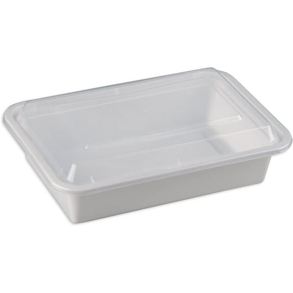 MC888W(50PCS) 38 oz. White Rectangular Microwavable Container with Clear Lid