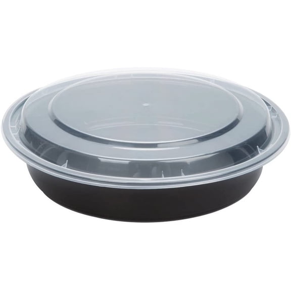 MC948(50PCS) 48 oz. Black Round Microwavable Container with Clear Lid