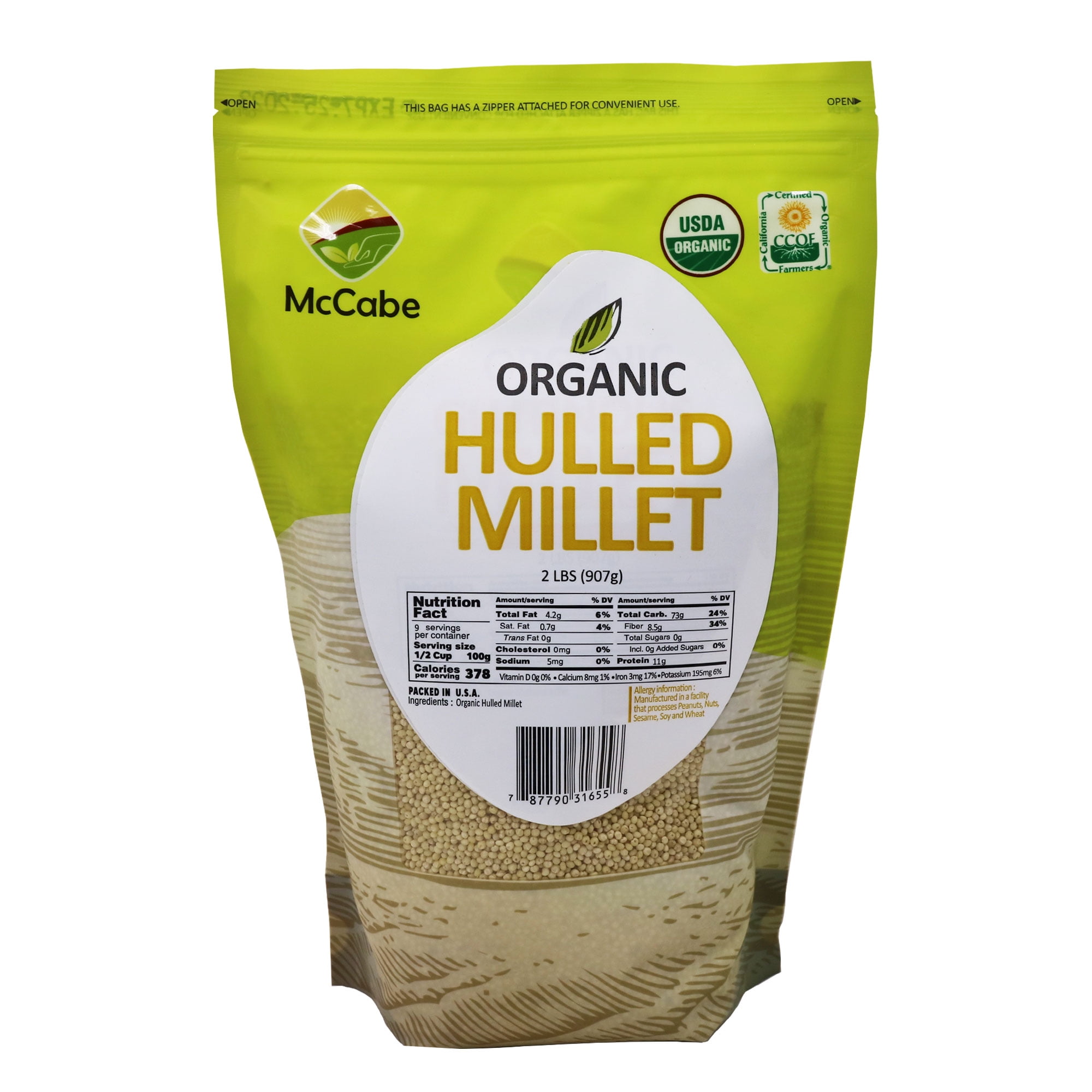 MCABE ORGANIC HULLED MILLET 2 LBS, GLUTENFREE, RAW, AND GROWN IN THE