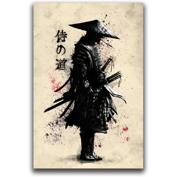 (MCAshe Art Retro Asian Art Poster Bushido Warrior Samurai Decor Modern Minimalist Asian Oriental Decor for Living Room Japanese Poster Wall Decor Wall Art Unframed Size 12x18 Inchs