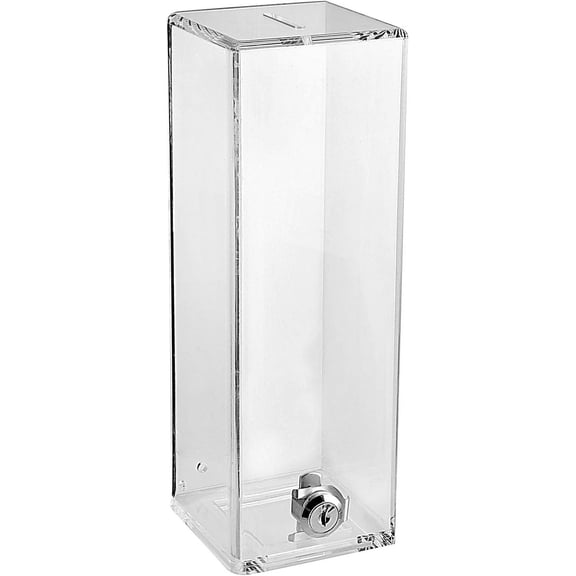 MCB Charity Donation Box - Ticket Box - 10" Tall Square Acrylic Donation Container, Big Display with Full Print Insert (Clear)