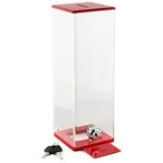 MCB Charity Donation Box,Ticket Box - 10 Tall Square Acrylic Donation Container, Big Display with Full Print Insert Red