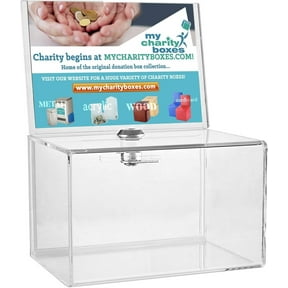 MCB Clear Acrylic Donation Collection Box with Back 4 x 6 Sign Display With Lock