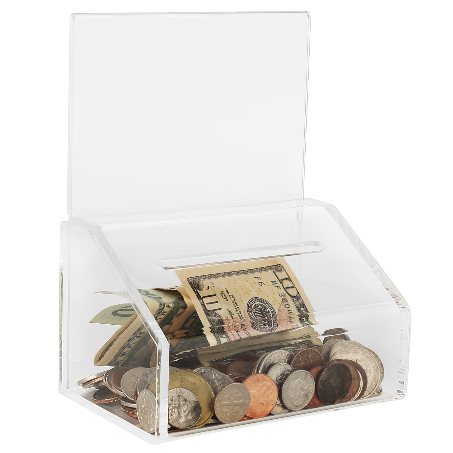 MCB Clear Donation Charity Ballot Box with Lock and Sign Holder