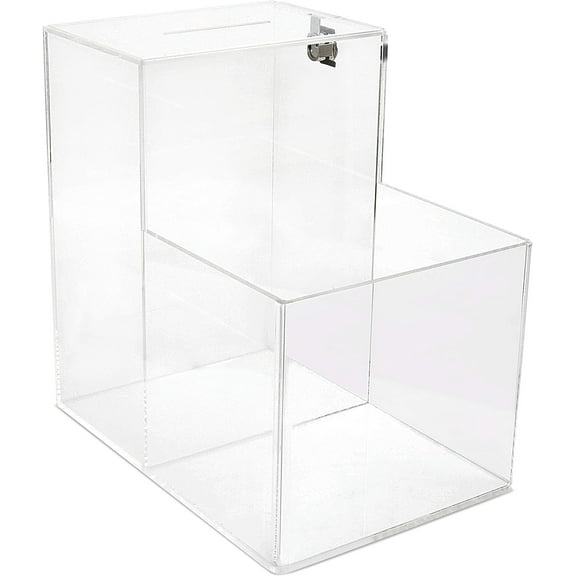 MCB Deluxe Charity Donation Collection Box for Fundraising Campaigns - with Two Compartments for Give and Take a Prize - Great for Suggestion Box or Tip Container -13x5.5x12