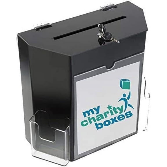 MCB Donation Collection Office Suggestion Acrylic Ballot Box 9 x 8 inch with Display area of 8 x 3.75 inch comes with 2 business card size pockets and lock with set of keys Black