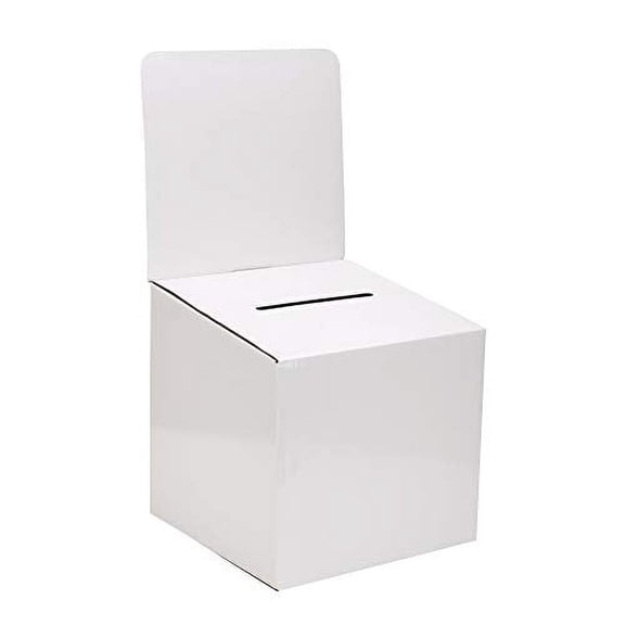 MCB Extra Large Cardboard Box - Ballot Box - Suggestion Box - Raffle Box - Ticket Box (10"x10"x10") With Removable Header -White(5 pack)